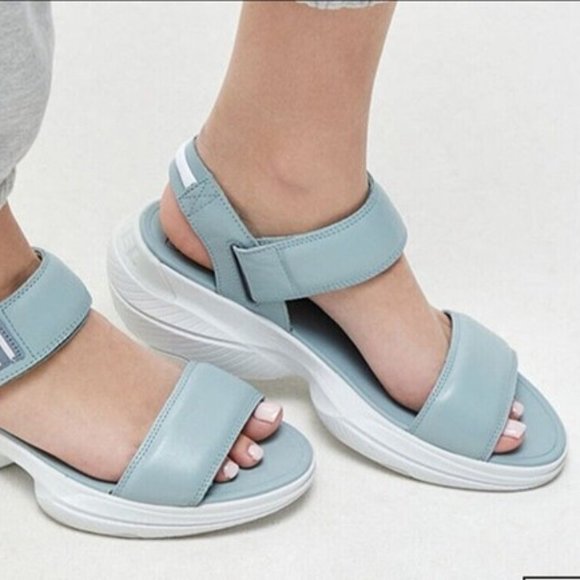 Sorel Explorer Blitz Stride Sandals Leather Wedge Crushed Blue Size 9 NEW - Picture 1 of 7